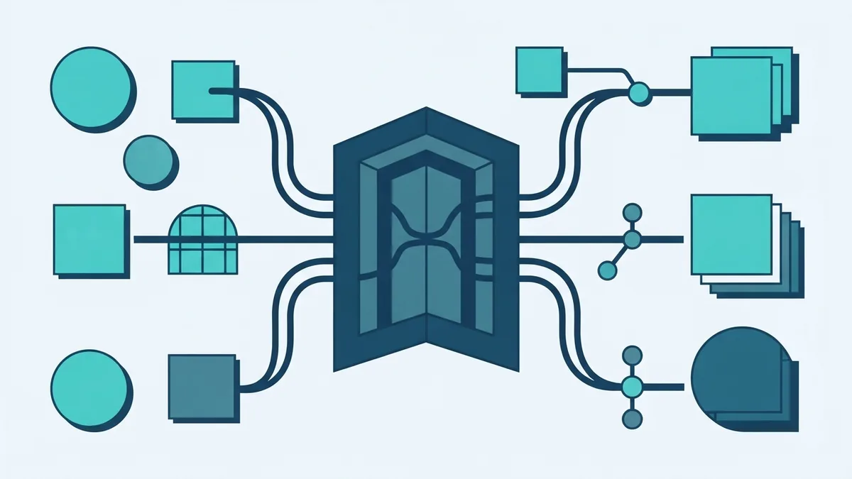 Abstract API gateway routing data between connected software services