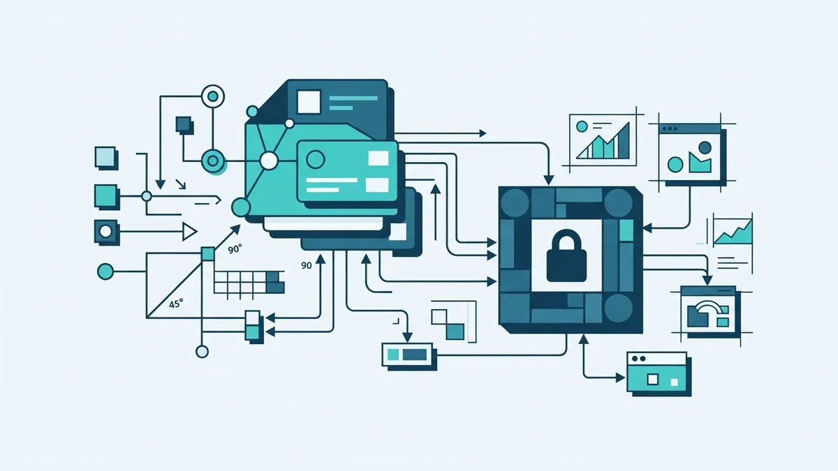 Geometric API key management flow with secure storage and linked service nodes
