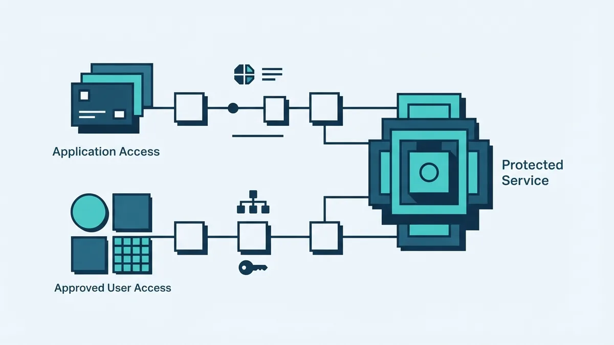 Two separate access paths for application identity and user authorization