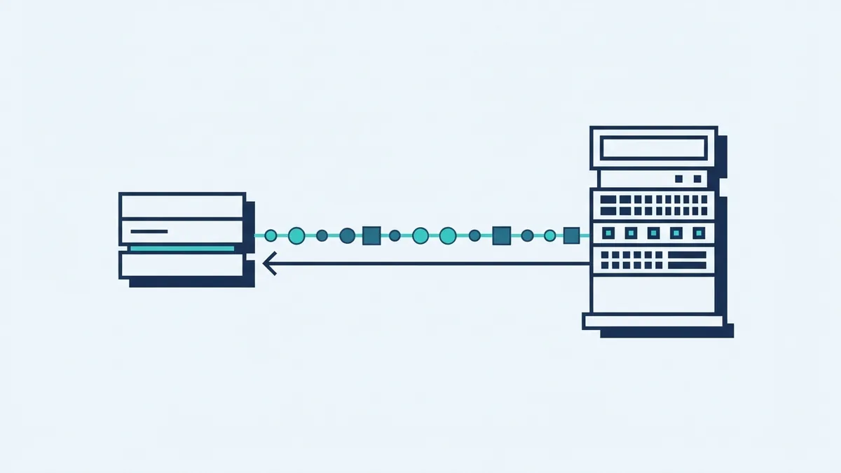 Request and response flow between systems Client and server blocks exchange data through a clear request and response path