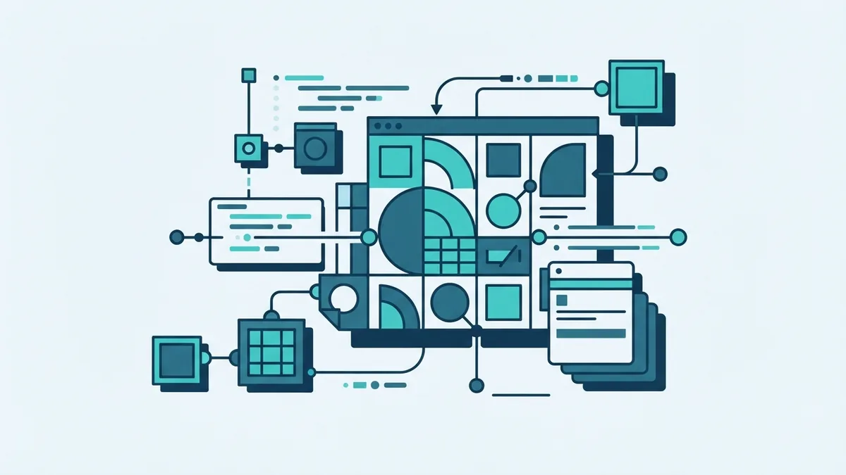 Abstract software tools and modular building blocks joining into an app structure