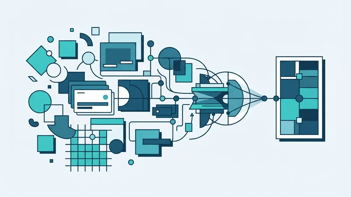 Connected geometric blocks narrowing user needs into a core product feature