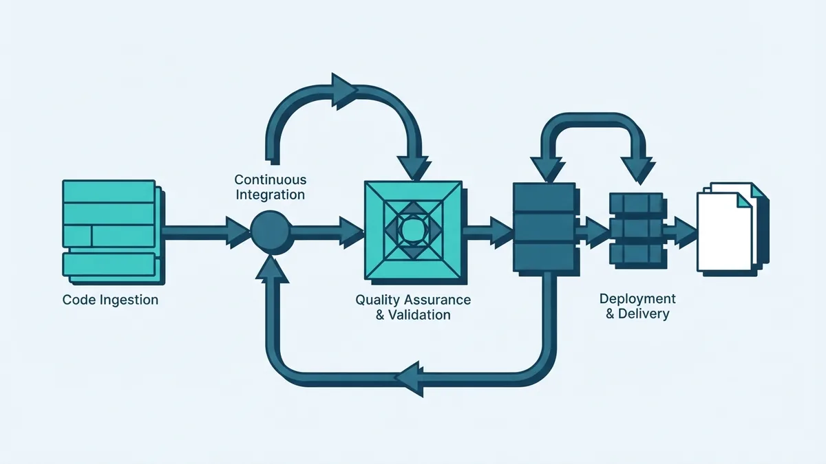 Feedback loops support software quality Software pipeline with feedback loops that support quality checks and faster releases