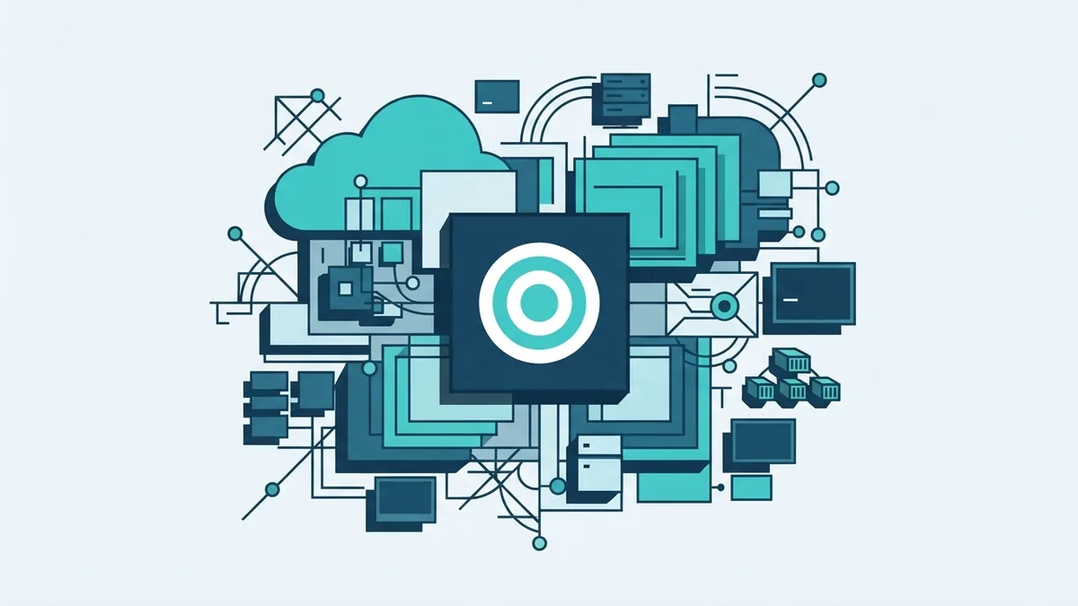 Cloud and container systems Cloud system and container shapes linked through an abstract infrastructure network