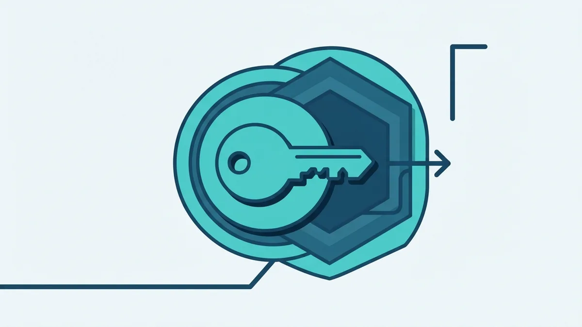 Abstract shield and connection shapes representing safe API key storage