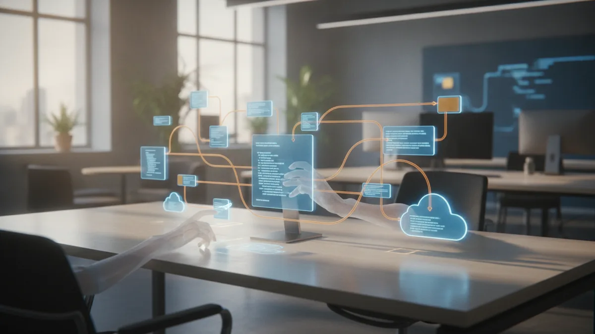 Developer building connected software modules during the implementation phase
