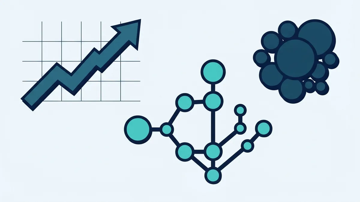 Three core machine learning methods Three abstract model shapes represent regression, classification, and clustering methods