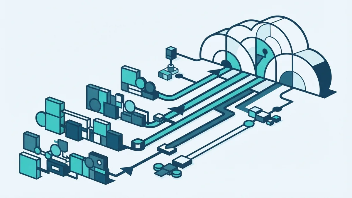 Plan workload migration waves Linked workload blocks arranged in waves along a path toward a cloud platform