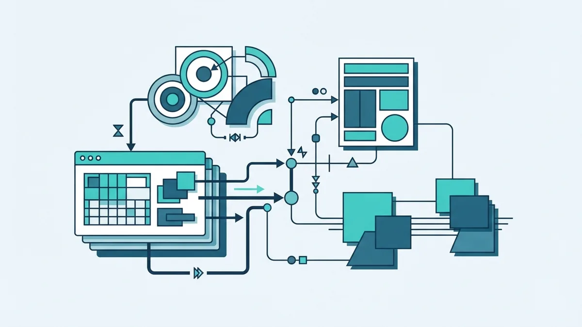 Connected abstract modules representing common business software services