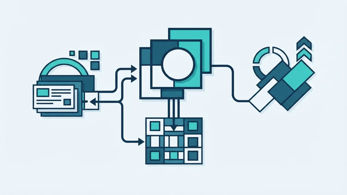 Abstract geometric forms representing Scrum principles of clarity, review, and change