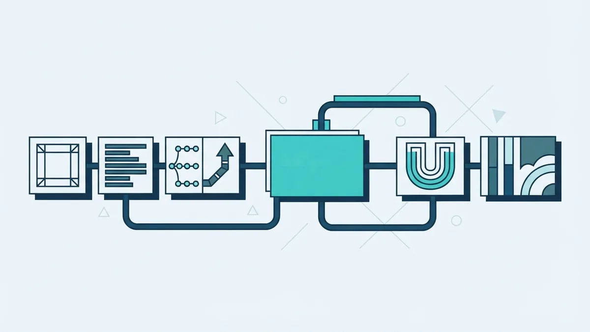 Geometric software delivery pipeline showing linked SDLC phases and release flow