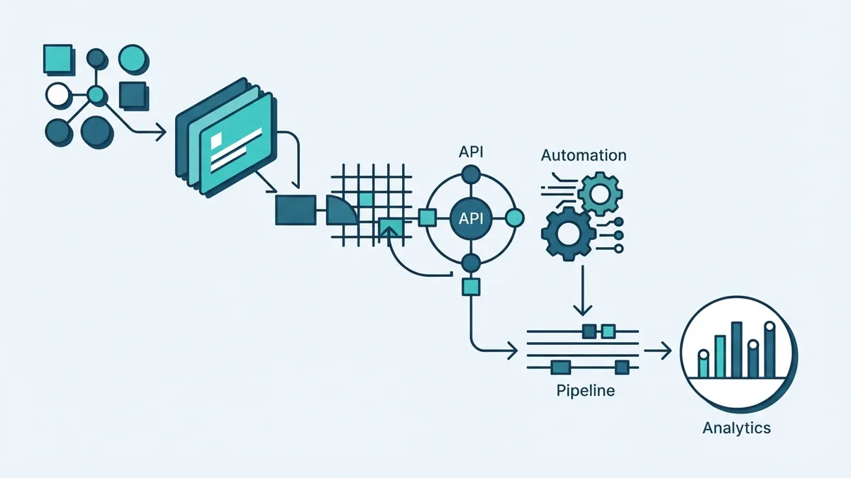 Geometric task blocks moving through connected stages in an agile project flow