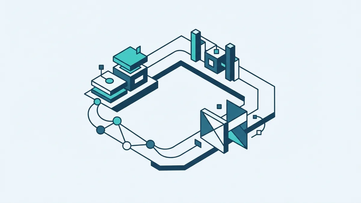 Abstract loop of geometric blocks representing Agile planning, building, testing, and learning