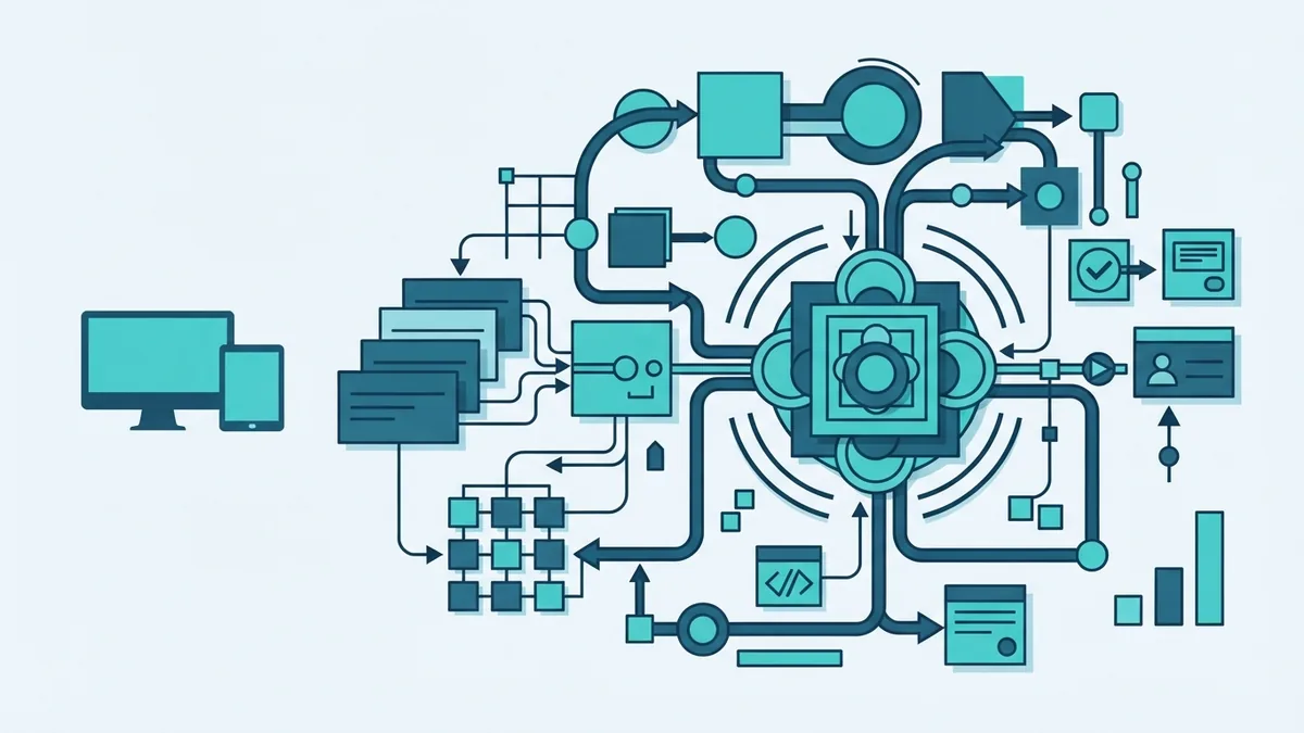 Flexible software development Connected software modules representing flexible development and steady improvement