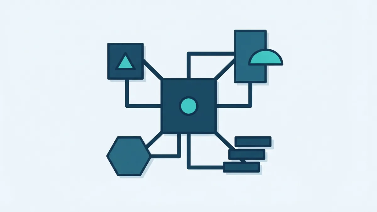 Abstract token tiles linked by attention lines to show how context guides a model