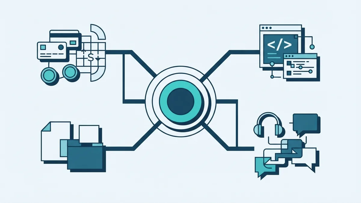 Abstract automation hub linking language model tasks across business systems