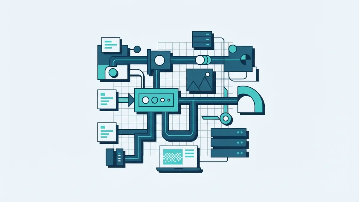 Geometric system architecture with linked blocks showing planned software components