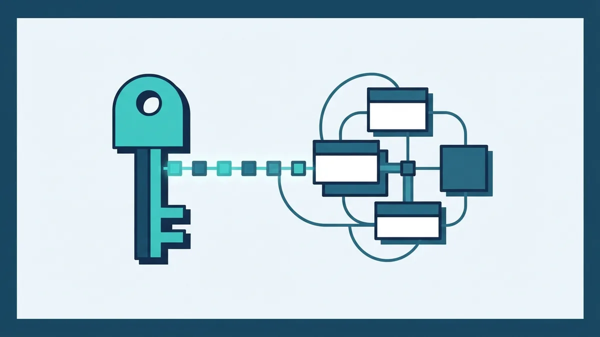 Abstract secure API link with a key form and connected service blocks