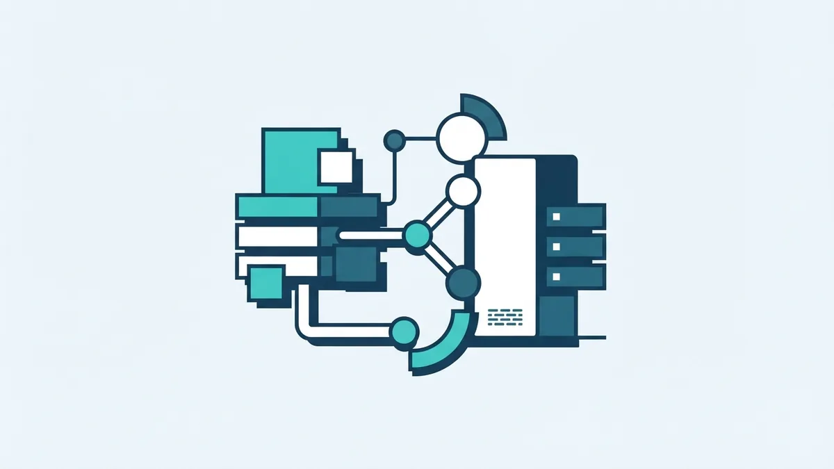 Abstract web development tools represented by linked blocks, server forms, and data nodes