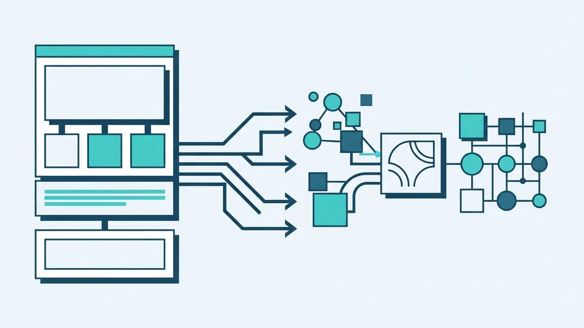 How web page parts connect Geometric view of web page structure connected to browser actions and data
