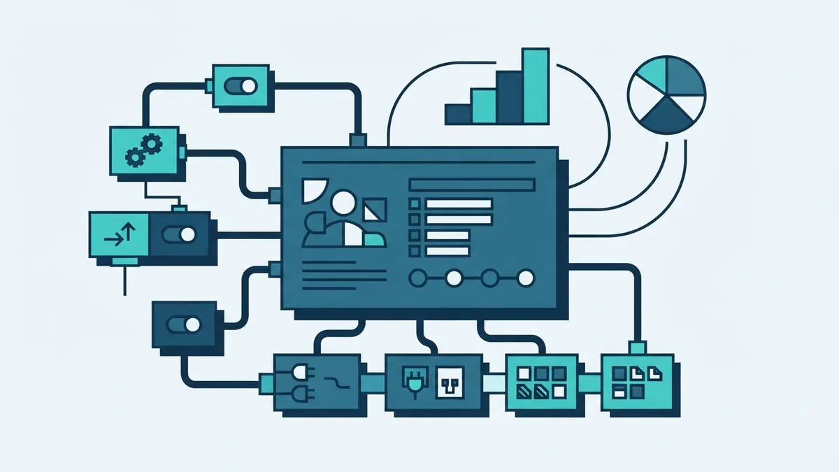 Abstract CRM features showing automation analytics and integrations