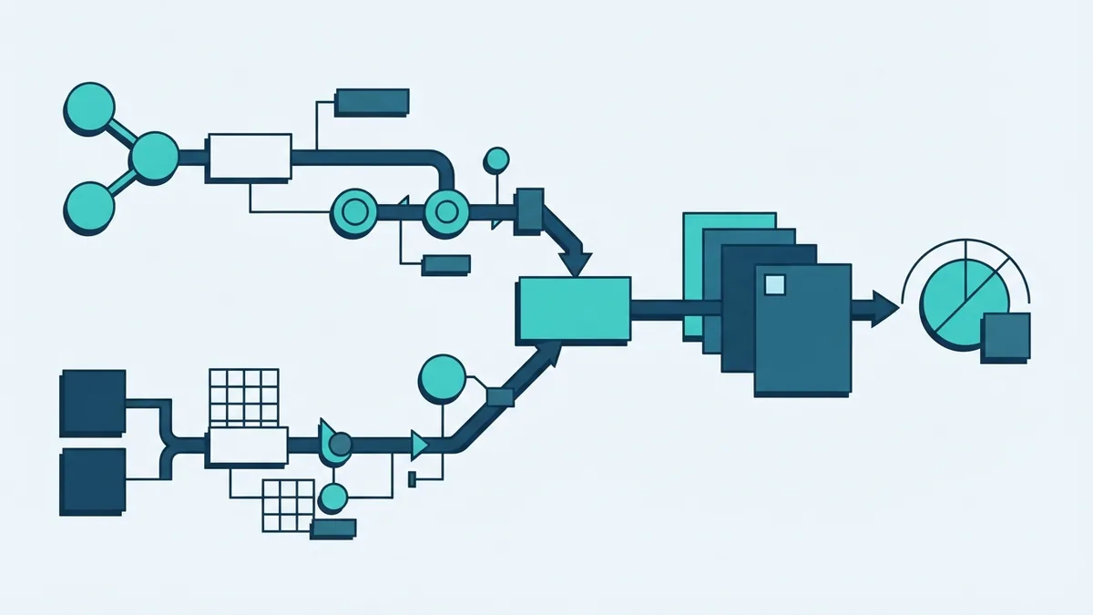 Connected sales and marketing data flow Abstract customer journey linking sales marketing and support data