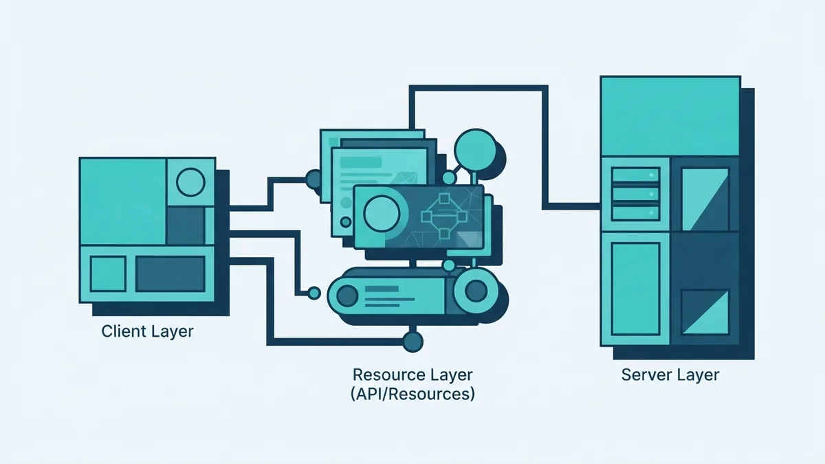 Abstract REST architecture linking client resources and server components