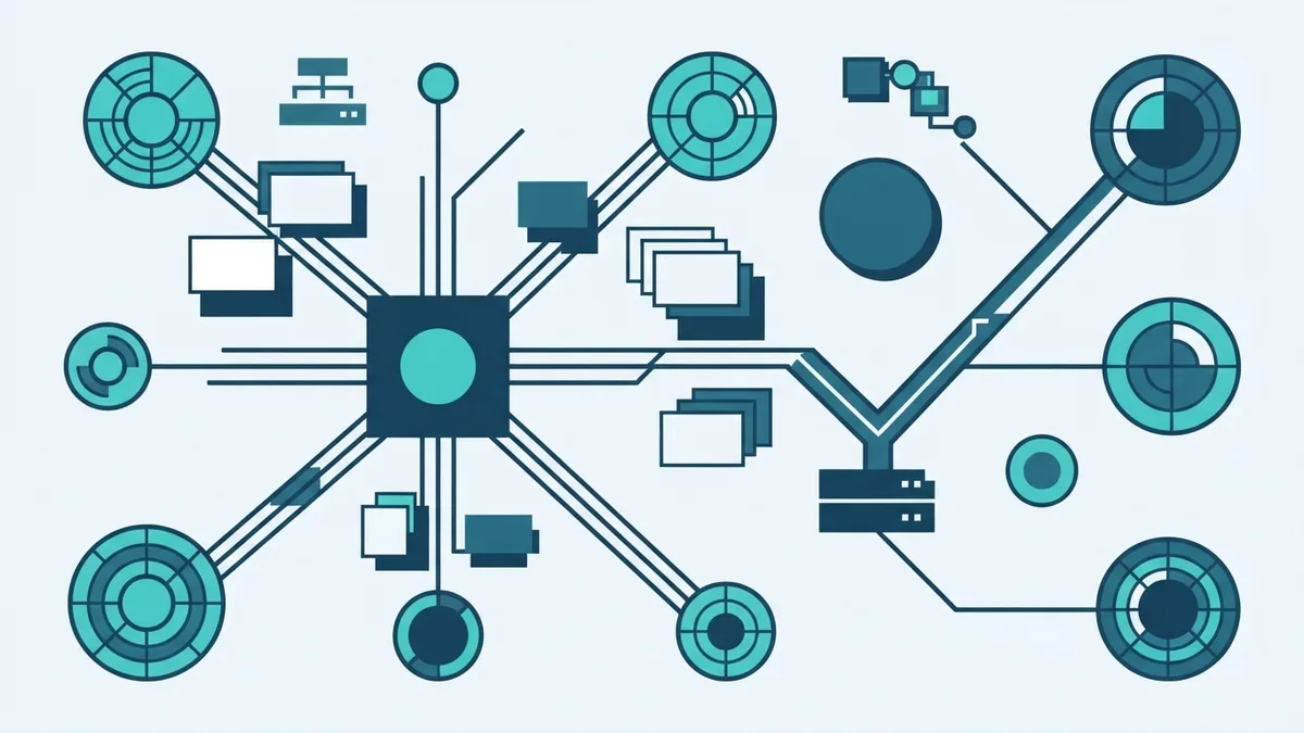 API endpoints and resource nodes Abstract API endpoints branching toward separate software resource nodes