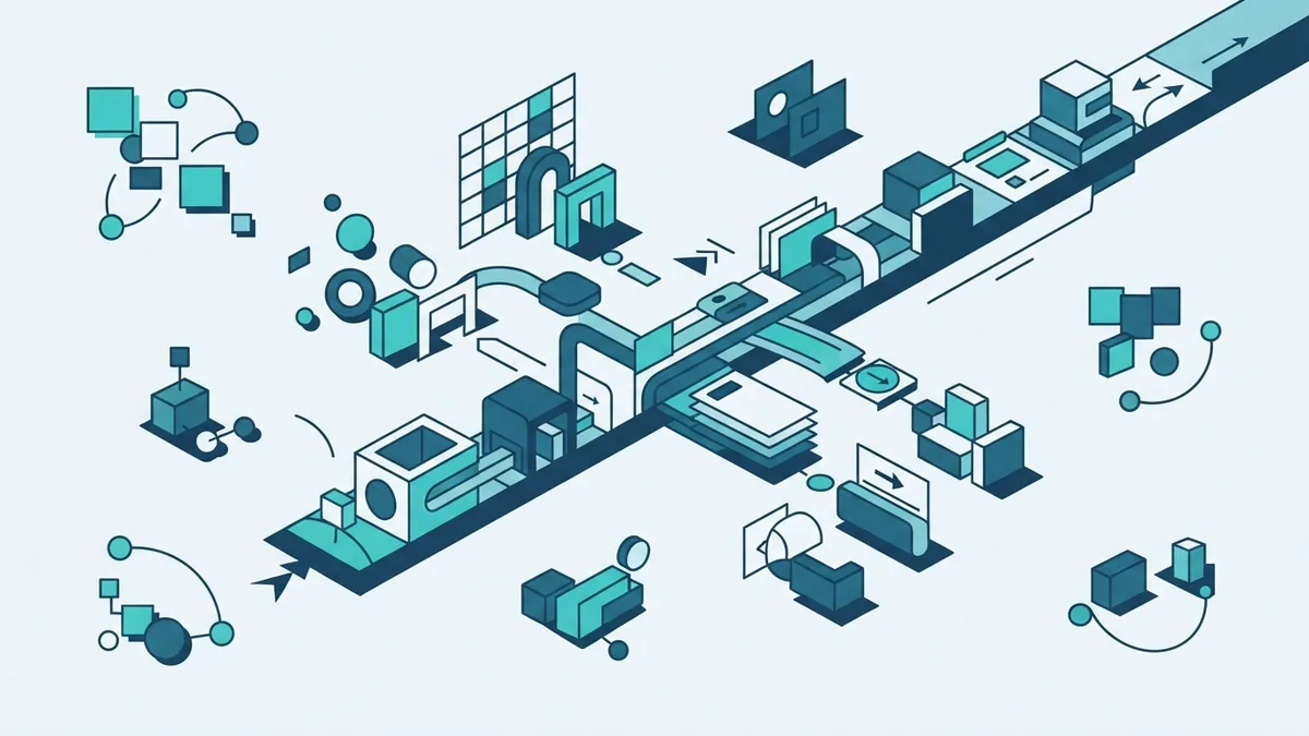 Abstract CRM benefits shown as scattered customer data becoming one clear business workflow