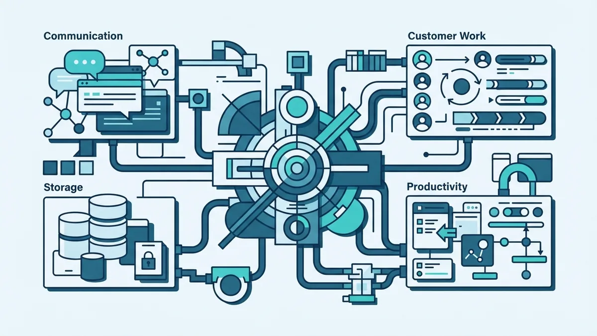 Geometric SaaS applications connected through a central business data hub