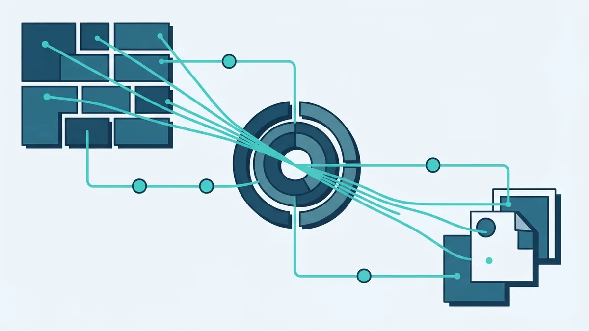 Abstract transformer architecture showing token flow through linked model layers